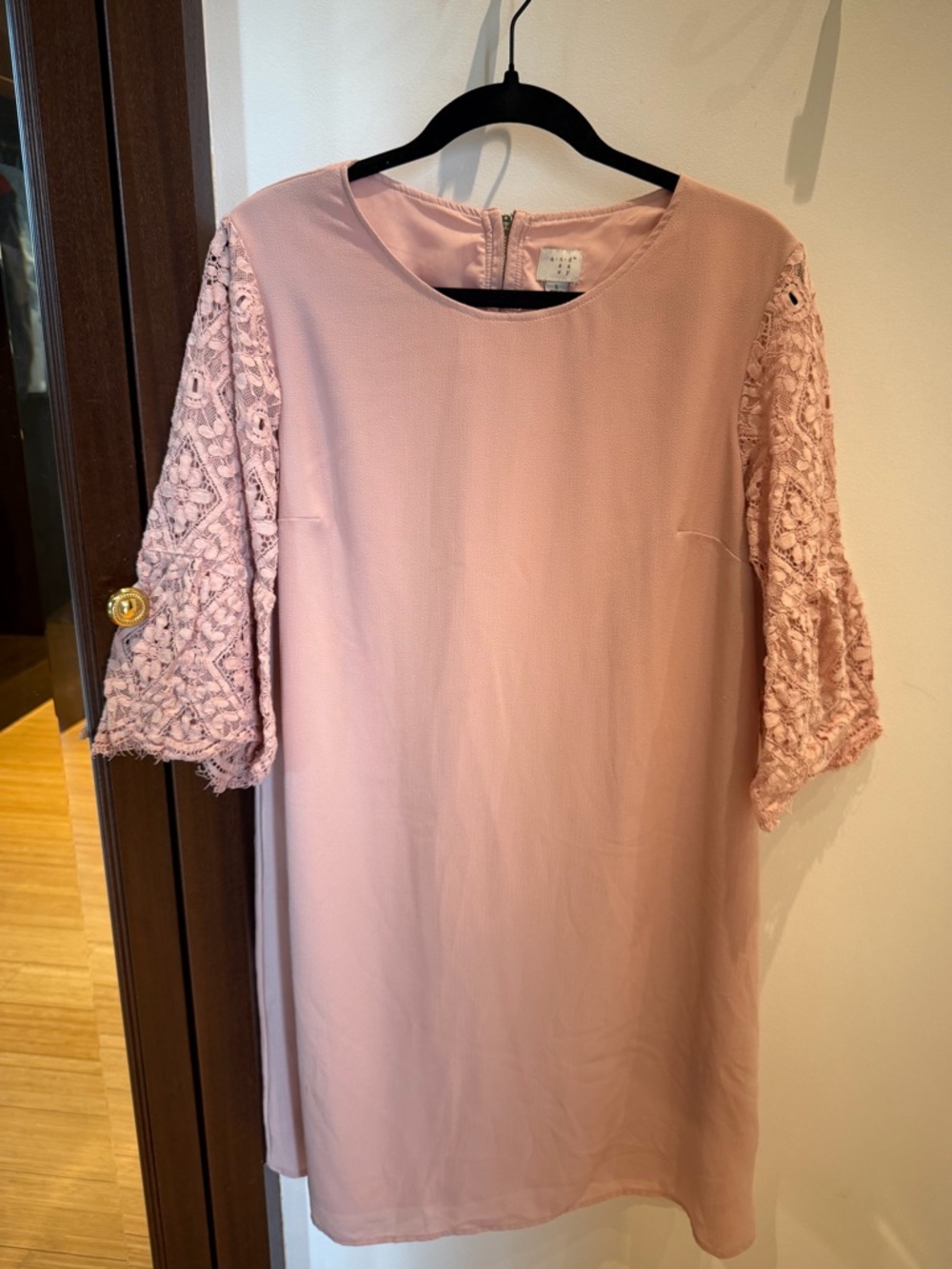 a new day Pink Lace Sleeve Midi Shift Dress